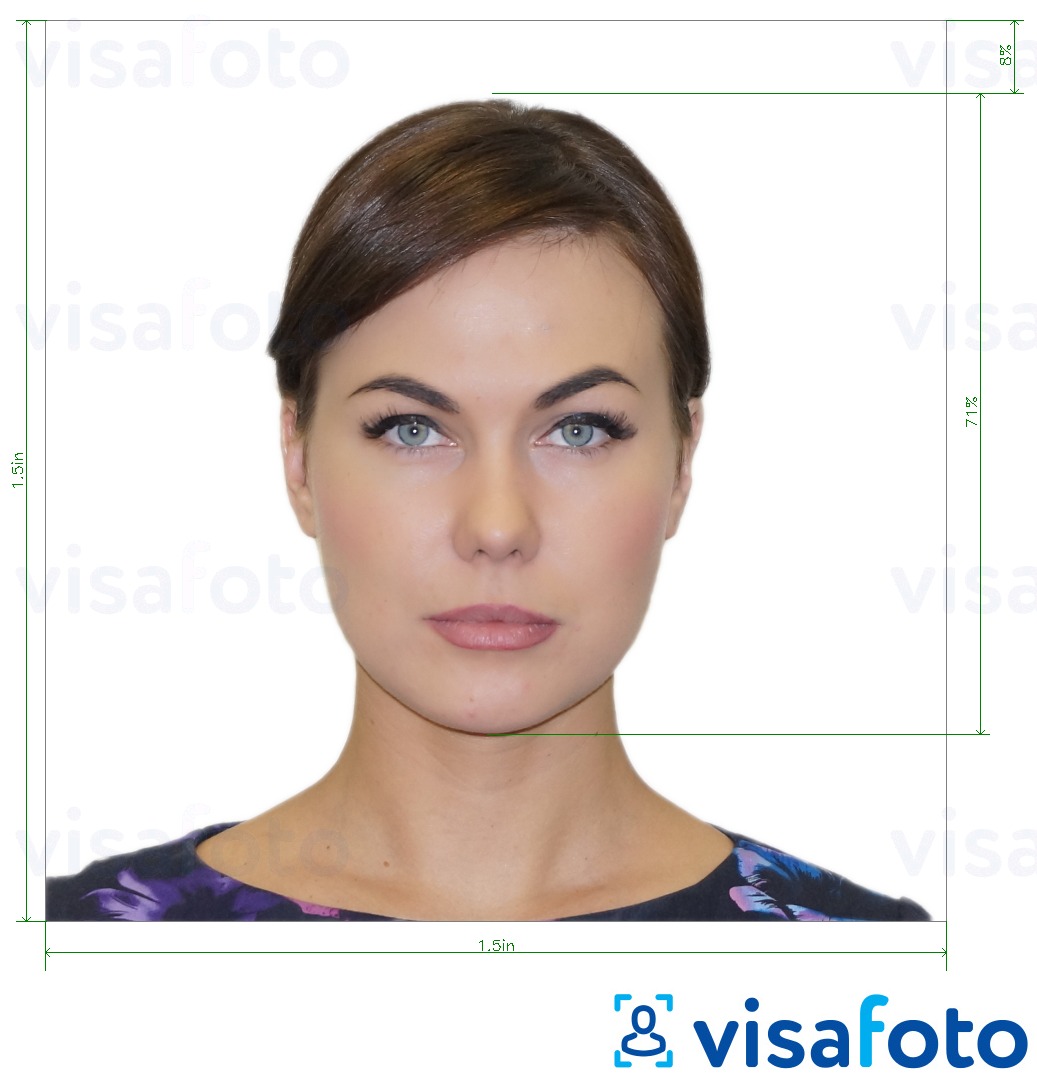 Przykład zdjęcia dla Paszport argentyński w USA 1,5 x 1,5 cala z podaniem dokładnego rozmiaru.