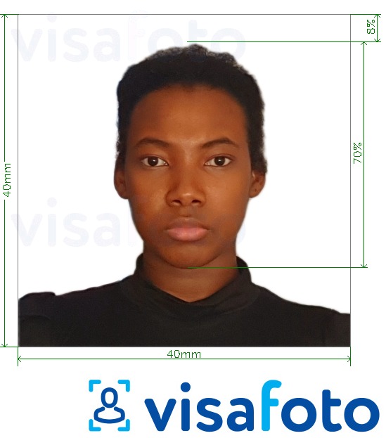 Przykład zdjęcia dla Paszport Kongo (Brazzaville) 4x4 cm (40x40 mm) z podaniem dokładnego rozmiaru.