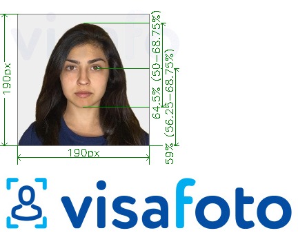 Przykład zdjęcia dla Indyjska wiza 190x190 px VFSglobal.com z podaniem dokładnego rozmiaru.