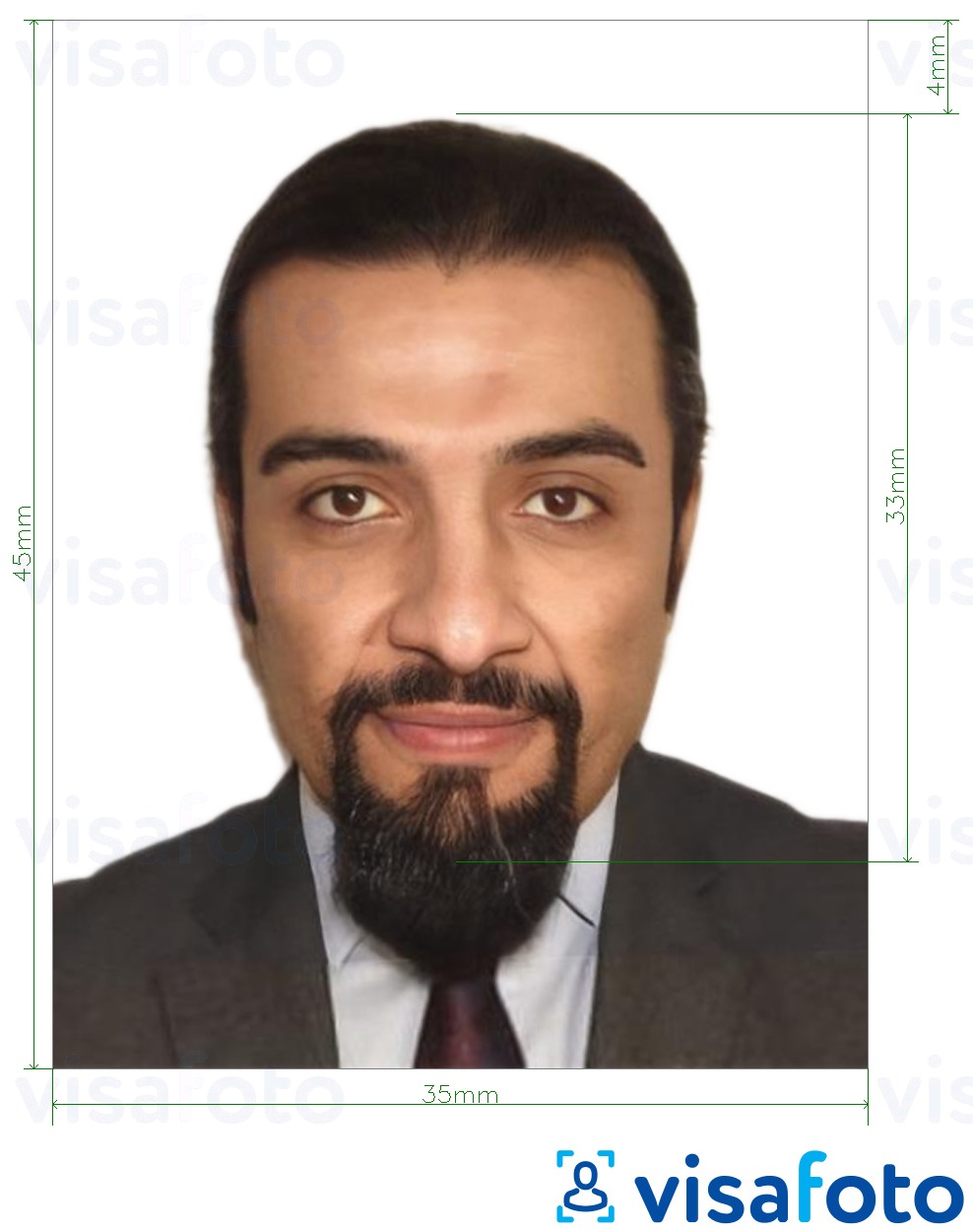 Przykład zdjęcia dla Paszport jordański 3,5x4,5 cm (35x45 mm) z podaniem dokładnego rozmiaru.