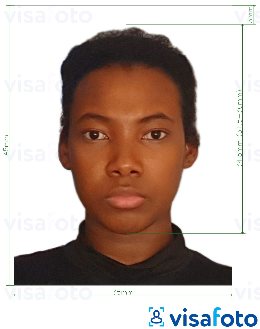 Przykład zdjęcia dla Paszport Malawi 4,5 x 3,5 cm (45 x 35 mm) z podaniem dokładnego rozmiaru.
