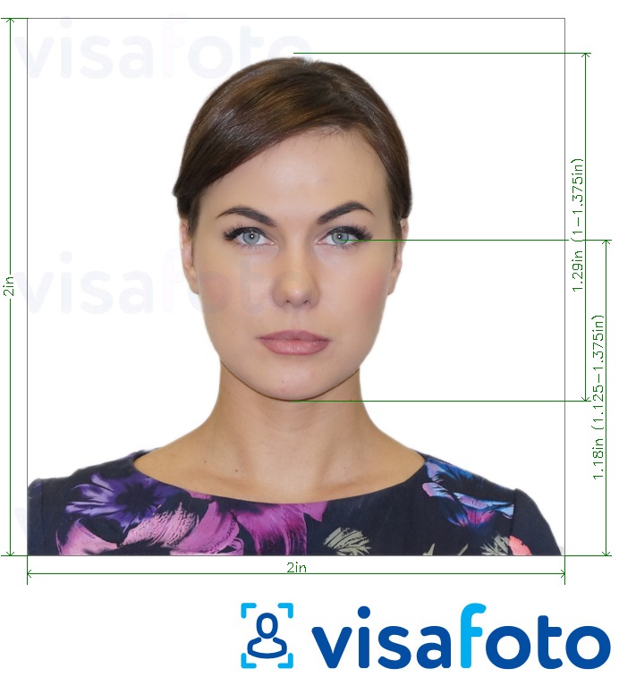 Przykład zdjęcia dla Panama Visa 2x2 cala z podaniem dokładnego rozmiaru.