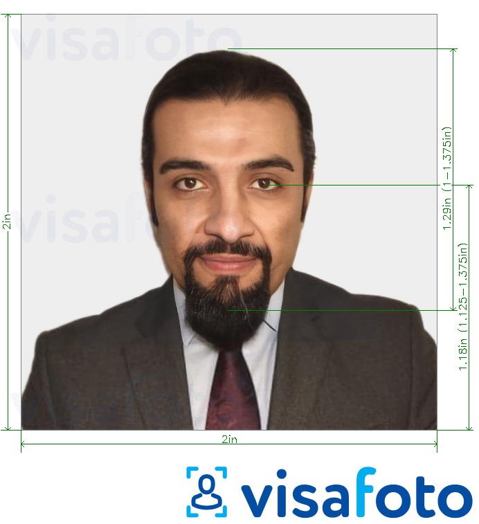 Przykład zdjęcia dla Paszport katarski 2x2 cale (51 x 51 mm) z podaniem dokładnego rozmiaru.