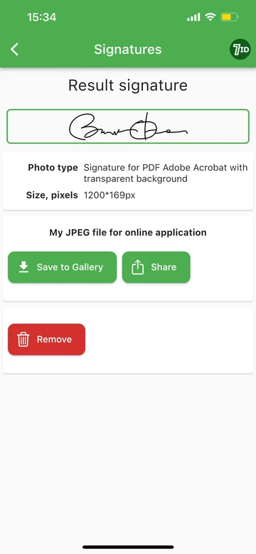 7ID lietotne: iegūstiet e-paraksta rezultāta attēlu dažu sekunžu laikā