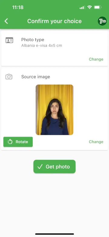 7ID-app: Albanien Visa Fotostorlek