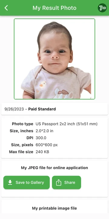 Exempel på babypassfoto