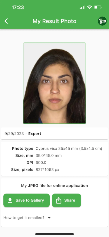 Aplicația 7ID: Editorul de fundal foto Visa pentru Cipru