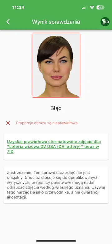 Sprawdź swoje zdjęcie do loterii DV: aplikacja 7ID pokaże, czy zdjęcie jest nieprawidłowe