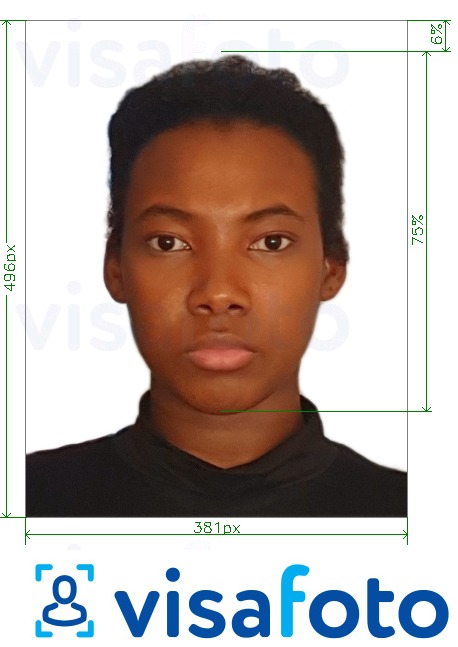 Przykład zdjęcia dla Wiza Angoli online 381x496 pikseli z podaniem dokładnego rozmiaru.