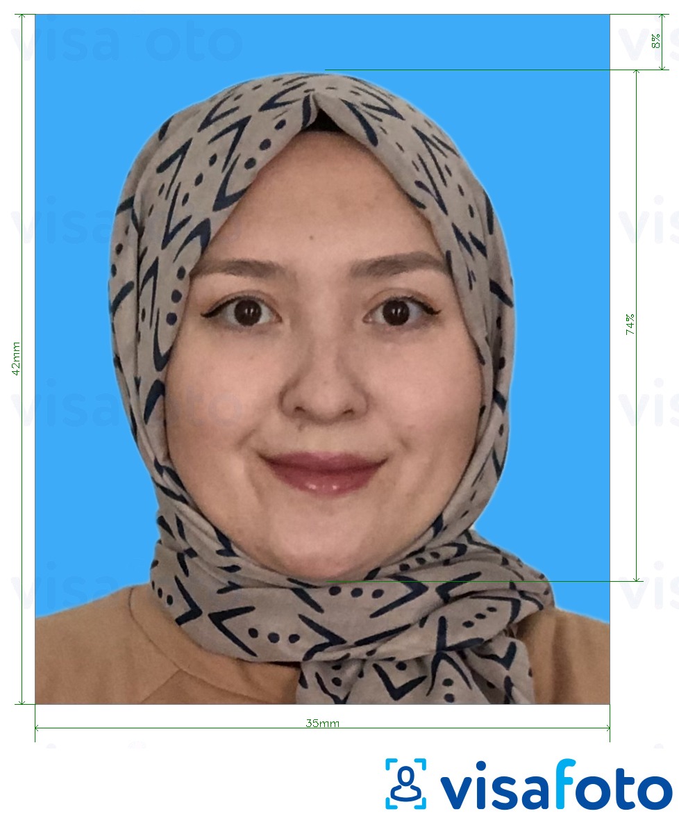 Przykład zdjęcia dla Certyfikat awaryjny Brunei (Sijil Darurat) 3,5x4,2 cm (35 x 42 mm) z podaniem dokładnego rozmiaru.