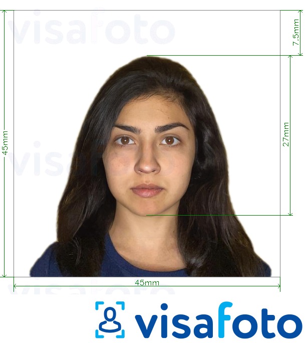 Przykład zdjęcia dla Paszport Chile 4,5x4,5 cm z podaniem dokładnego rozmiaru.