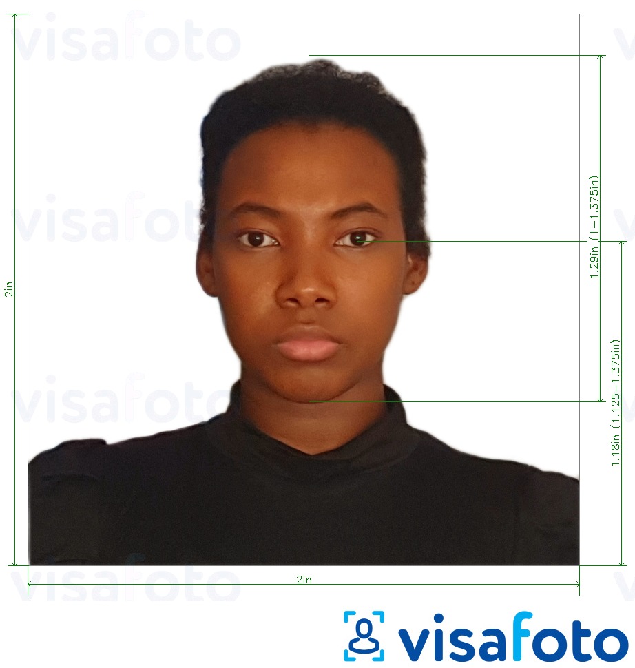 Przykład zdjęcia dla Paszport Dominikany 2x2 cale z podaniem dokładnego rozmiaru.
