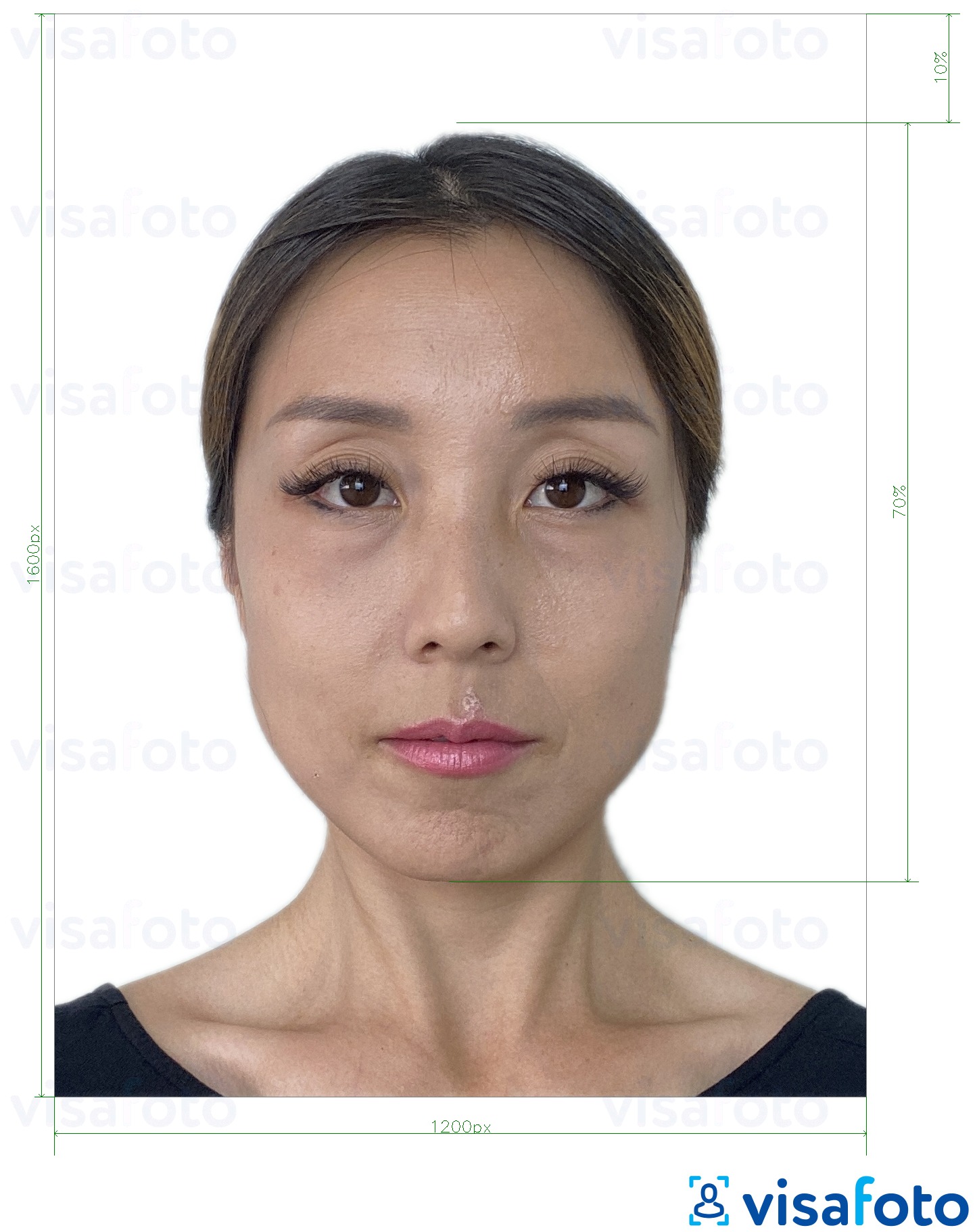 Przykład zdjęcia dla Hongkong online e-visa 1200x1600 pikseli z podaniem dokładnego rozmiaru.