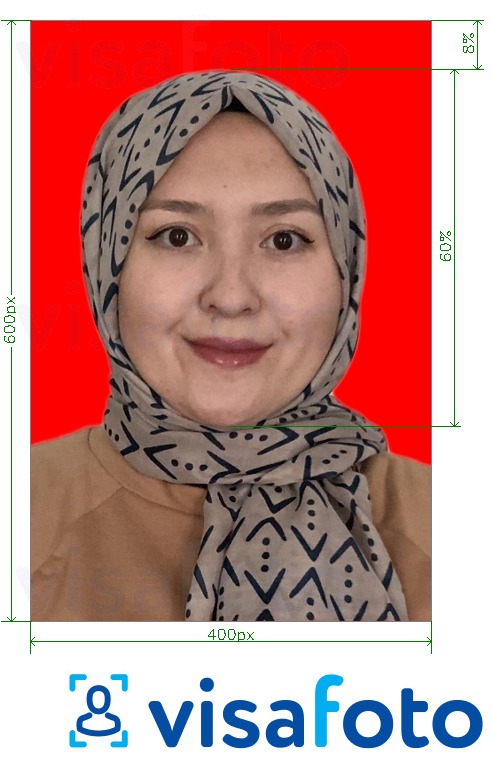 Przykład zdjęcia dla Rejestracja e-wizy do Indonezji z podaniem dokładnego rozmiaru.