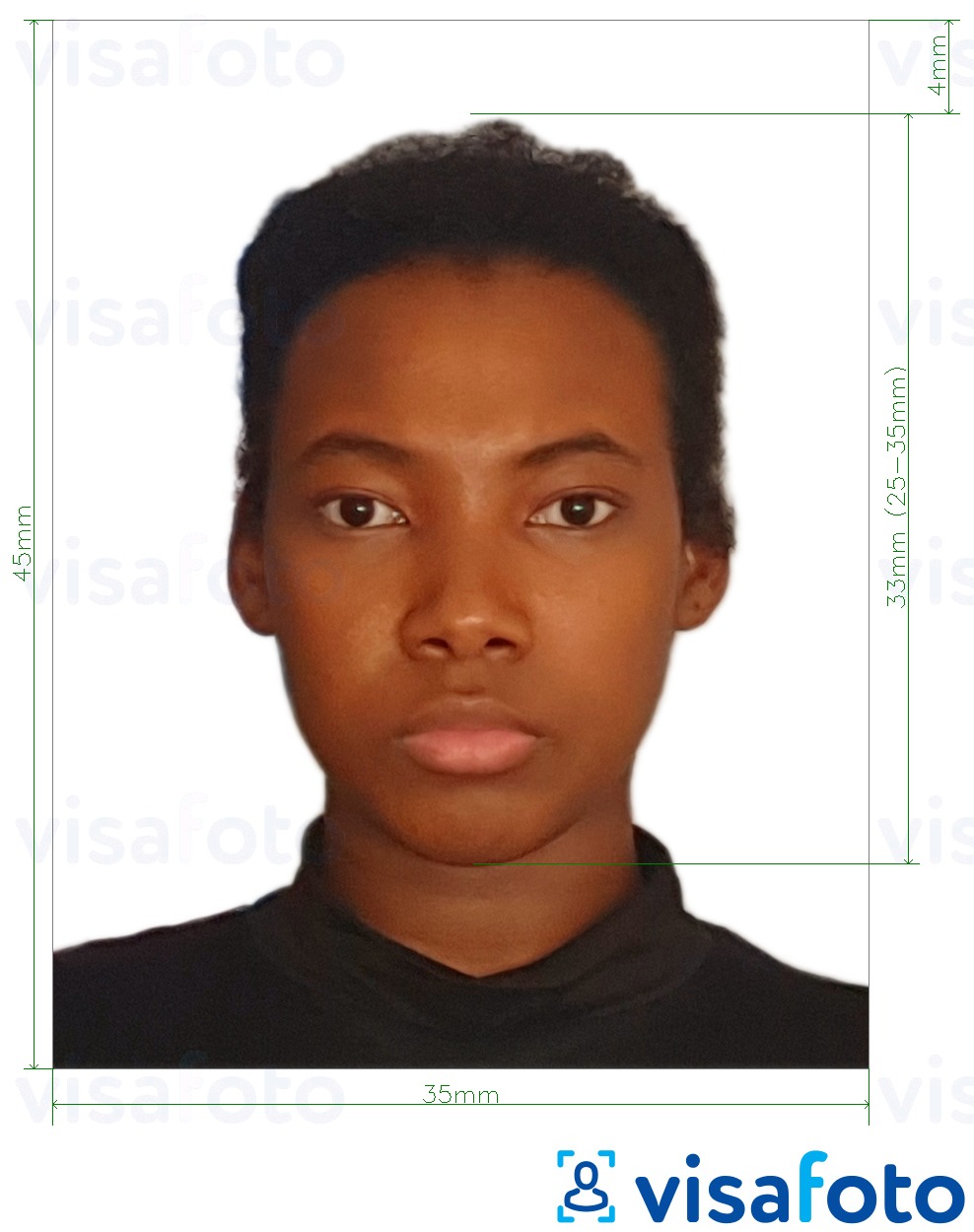 Przykład zdjęcia dla Paszport Jamajki 35x45 mm (3.5x4,5 cm) z podaniem dokładnego rozmiaru.