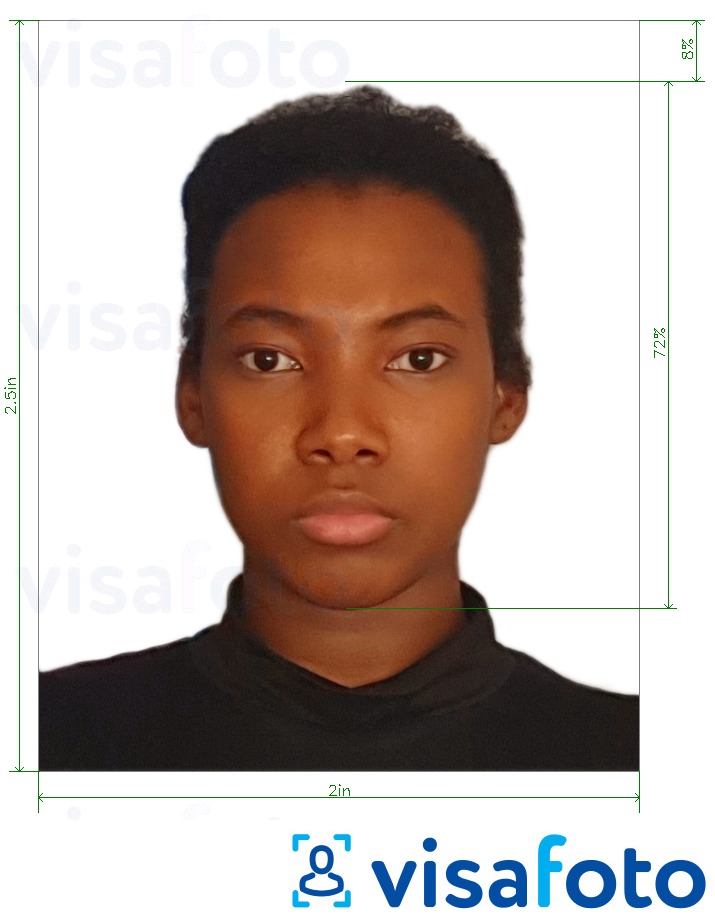 Przykład zdjęcia dla Paszport elektroniczny Kenii 2x2,5 cala z podaniem dokładnego rozmiaru.