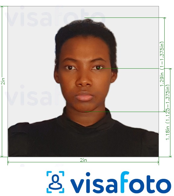Przykład zdjęcia dla Paszport Kenii 2x2 cala (51x51 mm, 5x5 cm) z podaniem dokładnego rozmiaru.