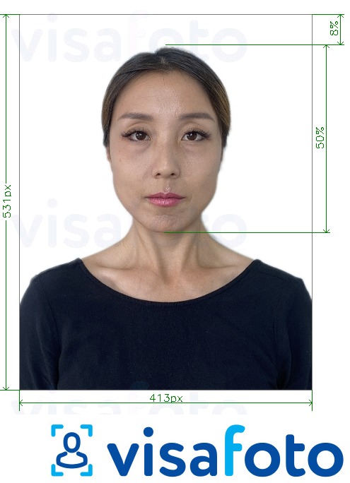 Przykład zdjęcia dla Koreański paszport online z podaniem dokładnego rozmiaru.