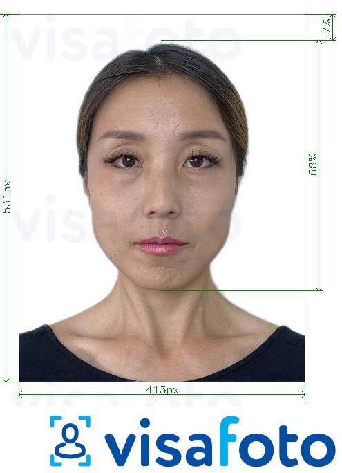 Przykład zdjęcia dla Mongolia paszport online z podaniem dokładnego rozmiaru.