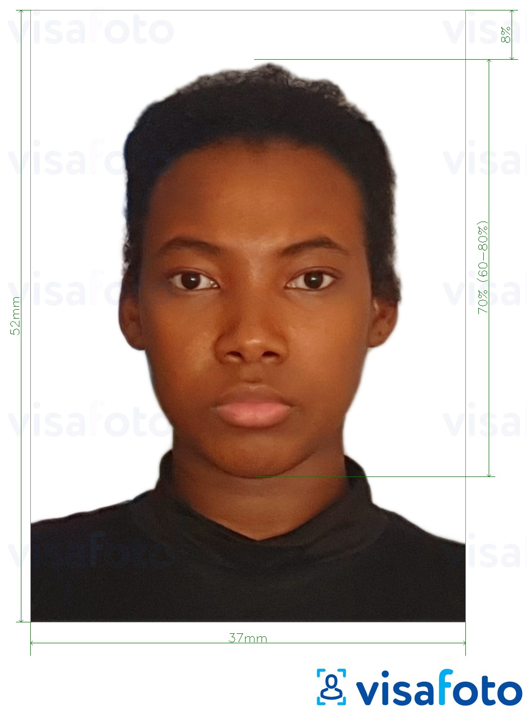 Przykład zdjęcia dla Paszport Namibii 37x52 mm (3,7x5,2 cm) z podaniem dokładnego rozmiaru.
