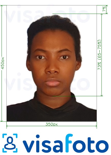 Przykład zdjęcia dla Wiza online w Nigerii 200–450 pikseli z podaniem dokładnego rozmiaru.