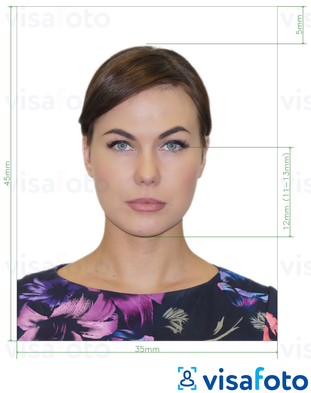 Przykład zdjęcia dla Rosja Paszport (ocze na dno brody 12 mm), 35x45 mm z podaniem dokładnego rozmiaru.