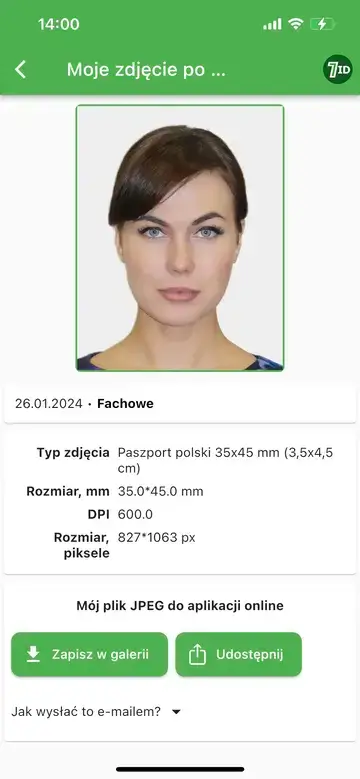 Aplikacja 7ID: przykładowe zdjęcie do paszportu polskiego